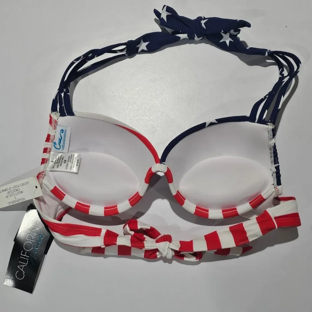 California Waves Classic Stars and Stripes Strappy Underwire Bikini Top - Picture 6 of 8